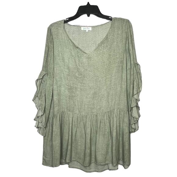 Grace and Lace Boho Green Ruffle Sleeve Light Tunic Top Size Small - Picture 1 of 14